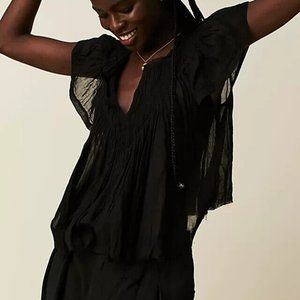 Free People FP One Padma Top Black Flutter Blouse New